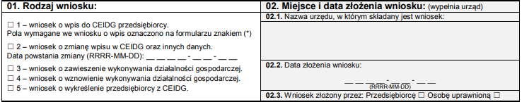 Założenie działalności gospodarczej przez Internet – 01. Rodzaj wniosku