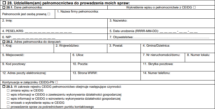 Założenie działalności gospodarczej przez Internet - 28. Udzielam pełnomocnictwa do prowadzenia moich spraw